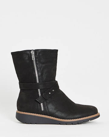 Heavenly Soles Billie Low Wedge Buckle Strap Boot - Wide Fit (E)