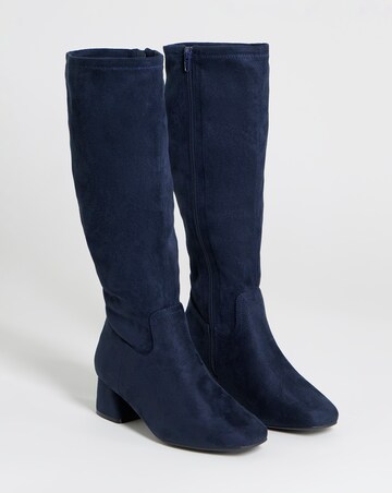 Natalya Block Heel Stretch Knee High Boots - Wide Fit (E) & Standard Calf