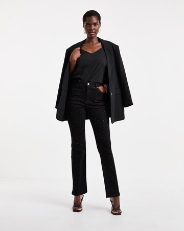 Black Embellished Straight Leg Jeans