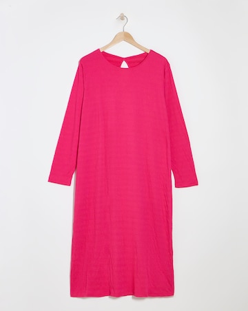 Pink Long Sleeve Textured Jersey Midi Dress