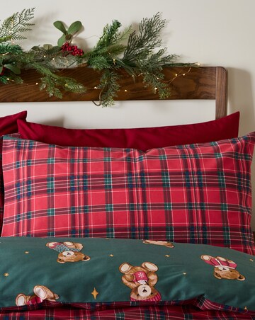Catherine Lansfield Christmas Tartan Teddy Bear Duvet Cover Set