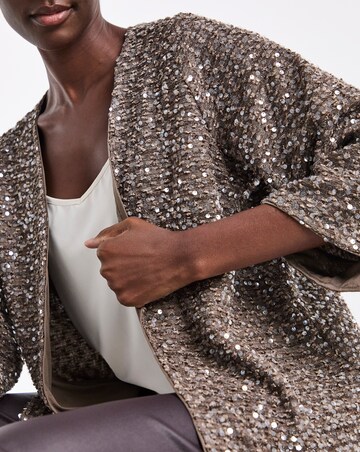 Mocha Sequin Kimono Sleeve Cardigan