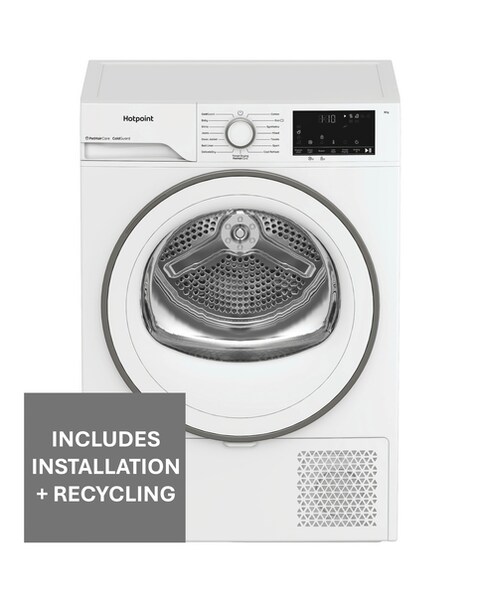Hotpoint FabicCare C HSD 82M WW UK 8kg Heat Pump Tumble Dryer White + Install
