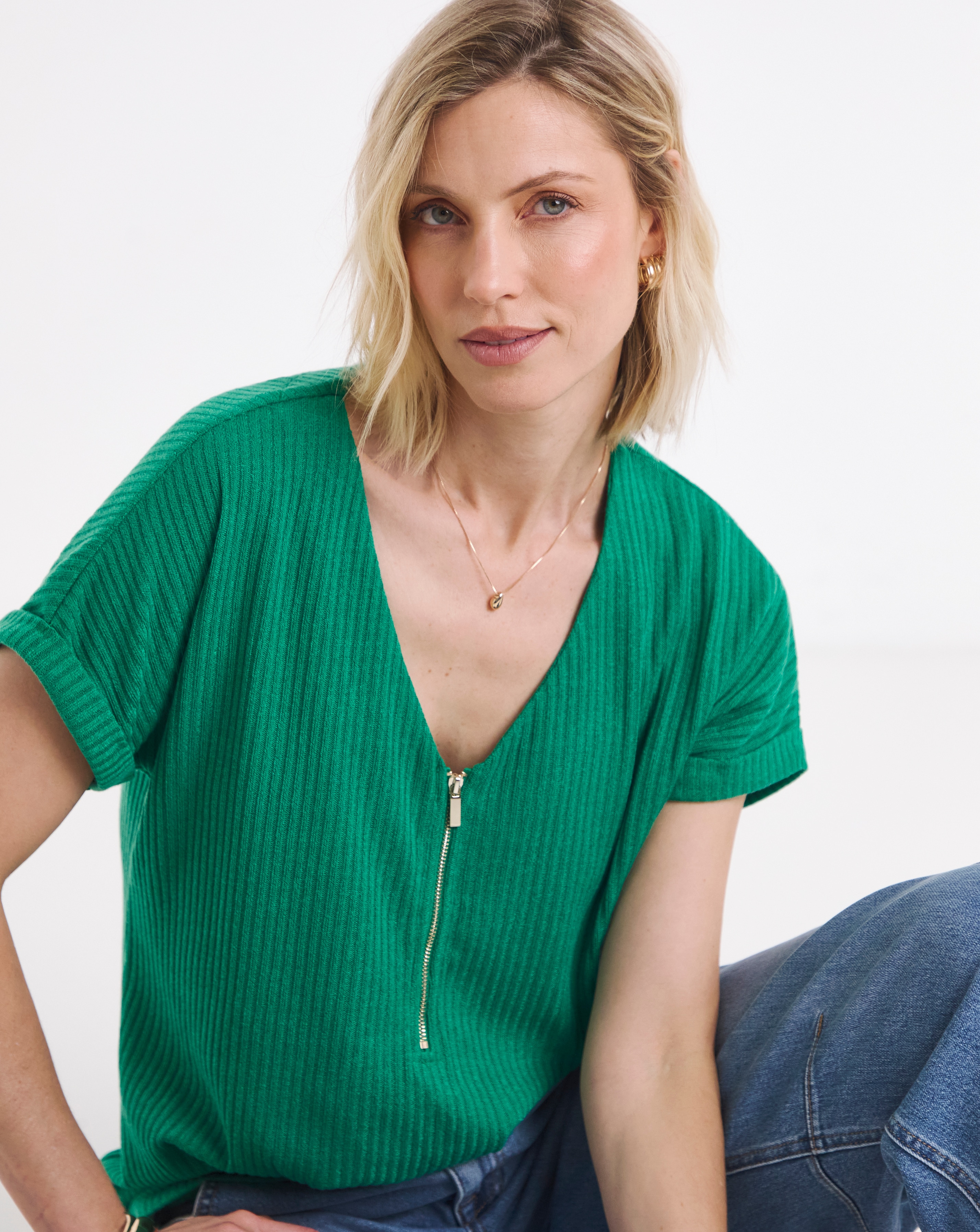 Mocha Soft Touch Ribbed V-Neck Longline Top | Ambrose Wilson