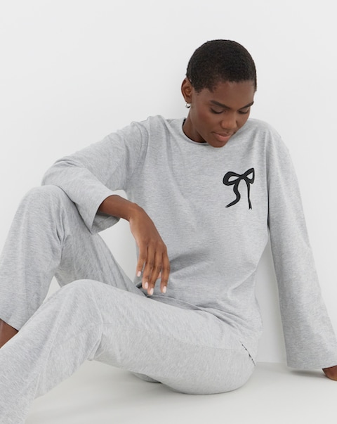 Pretty Secrets Value Plain Marl Bow Pyjama Set