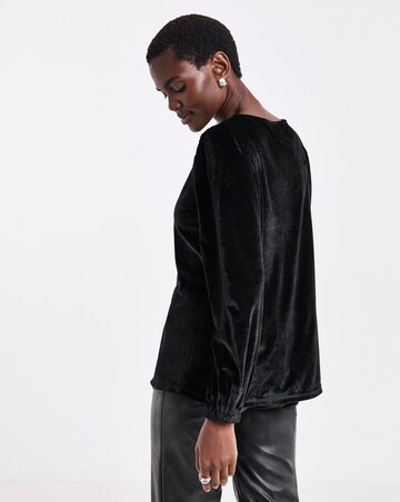 Black Velvet Button Front Long Sleeve Top
