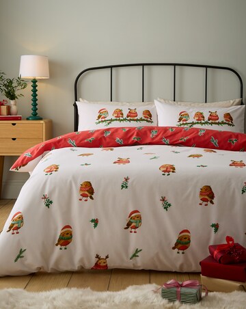 Catherine Lansfield Christmas Robins Duvet Cover Set