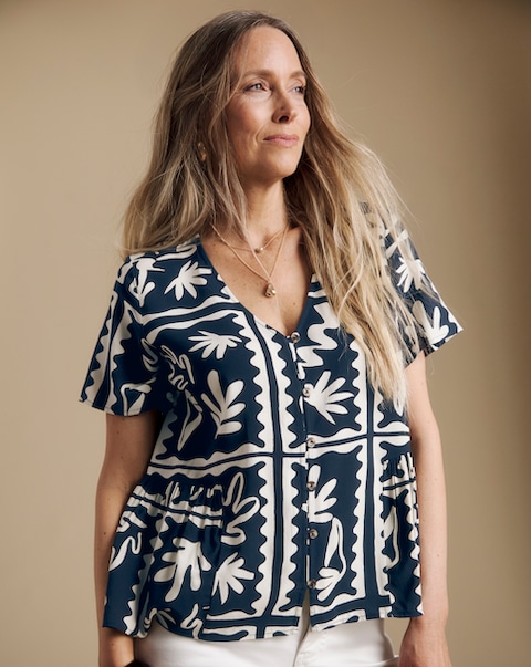 Julipa Petite Printed Button Through Blouse