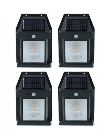 Pack of 4 - Black Lanterns, PIR Motion Sensor Wall Garden Solar Lights
