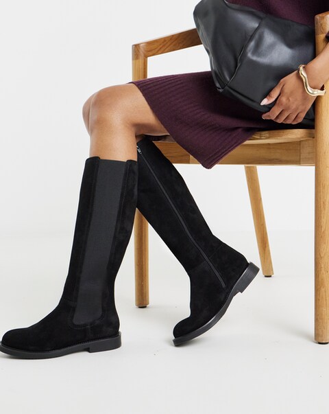 New In - Leather Knee High Chelsea Boot Ex Wide