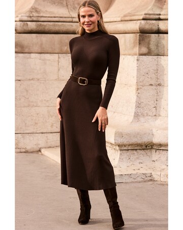 Sosandar Roll Neck Fit and Flare Midi Dress