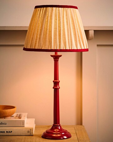 ValueLights Clara Burgundy Candlestick Table Lamp with Linen Pleated Shade