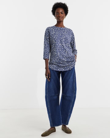 Rose And Print 2 Pack 3/4 Sleeve Curved Hem Longline Top