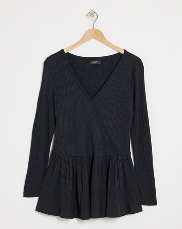 Black Ribbed Soft Touch Mock Wrap Top