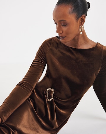 Chocolate Velour Metal Trim Midi Dress
