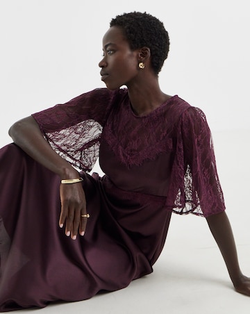 Purple Satin Lace Panel Tea Dress