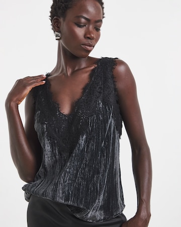 Charcoal Velvet Lace Trim Vest