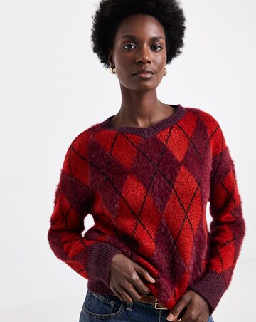 Brushed Argyle V-Neck Jumper