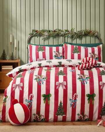 Catherine Lansfield Christmas Stripe Duvet Cover Set
