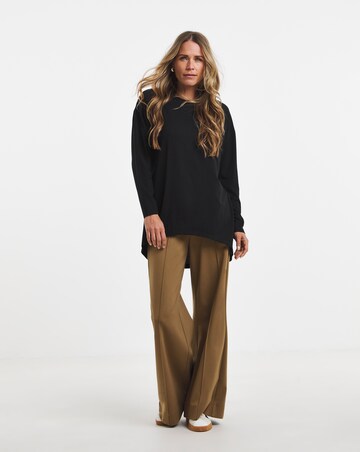 Black Crew Neck Long Sleeve Dipped Back Top