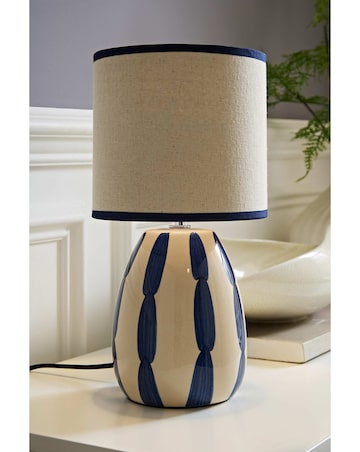 ValueLights Brynn Navy Painted Stripe Table Lamp