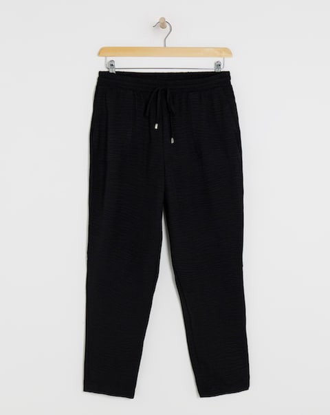 Black Textured Tapered Pull On Trouser