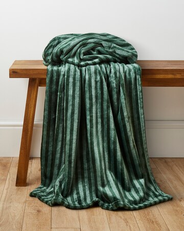 Printed Stripe Fleece Throw - Forest Green