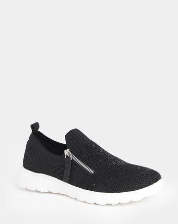 Cushion Walk Sparkle Fly Knit Side Zip Trainers - Wide Fit (E)