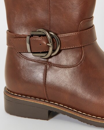 Cushion Walk Double Buckle Calf Height Boots - Wide Fit (E)