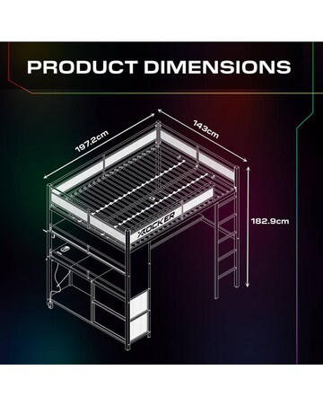 X Rocker Battlebunk XL Infinity RGB Double High Sleeper Bunk Bed - Black