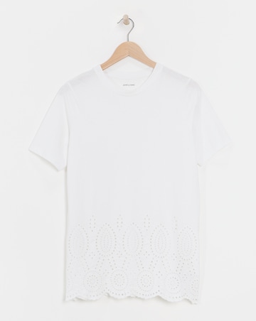 Pure Cotton White Short Sleeve Broderie Hem Top