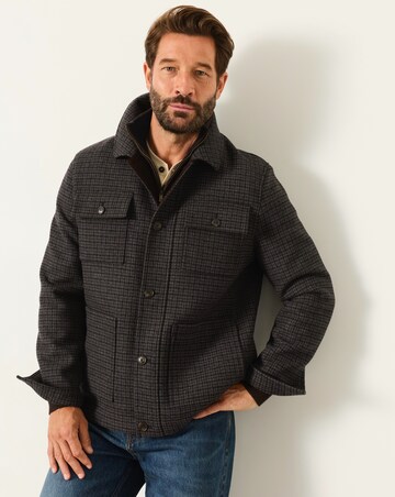 FatFace Check Wool Mix Barn Jacket (Regular & Tall) - Charcoal