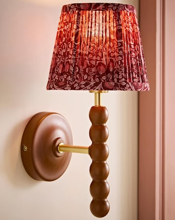 ValueLights Bobble Walnut Wall Light with Burgandy Floral Pleated Shade