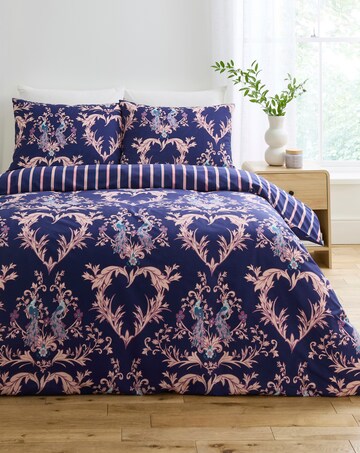 Peacock Heart Cotton Blend Reversible Duvet Cover Set