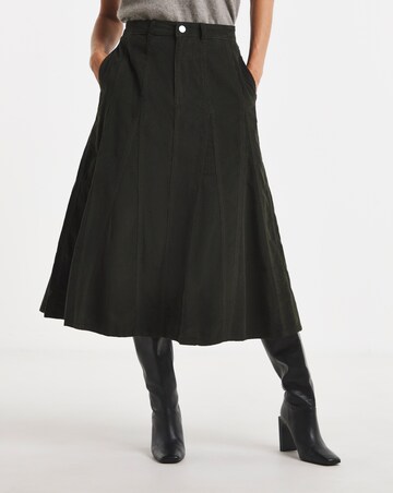 Green Cord Godet Midi Skirt