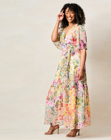 Hope & Ivy Julia Flutter Sleeve Maxi Wrap Dress