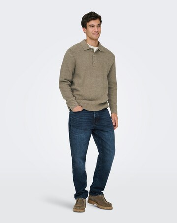 Only & Sons Dale Relaxed Long Sleeve Knitted Polo - Walnut