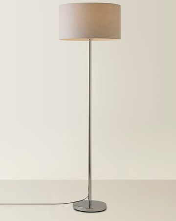 ValueLights Charlie Chrome Floor Lamp with Large Grey Reni Shade