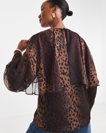 Leopard Print Cape Detail Chiffon Blouse
