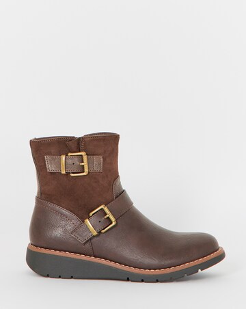 Cushion Walk Contrast Fabric Double Buckle Wedge Boots - Wide Fit (E)