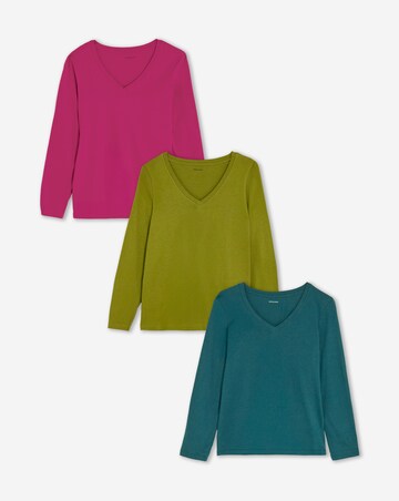 Pink, Green And Blue 3 Pack V-Neck Long Sleeve T-Shirt