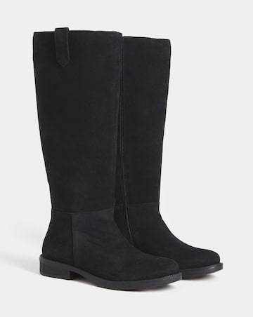 Krista Suede Pull On Knee High Boots - Wide Fit (E) & Curvy Calf