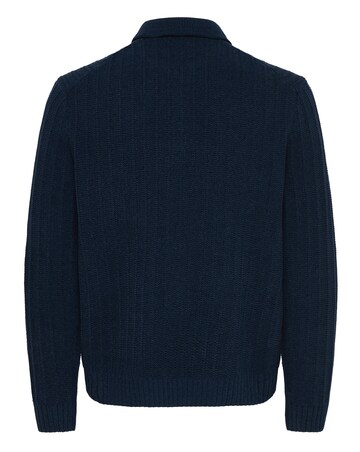 Only & Sons Emil Zip Polo Knit Jumper - Blue
