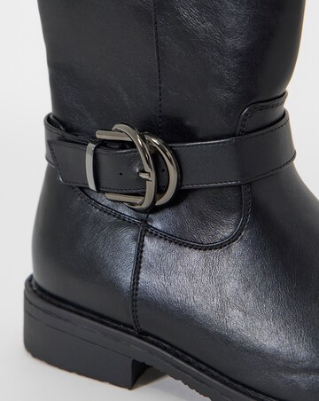 Cushion Walk Double Buckle Calf Height Boots - Wide Fit (E)