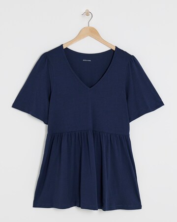 Pure Cotton V Neck SS Peplum Hem Longline Top