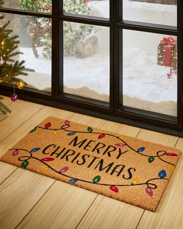 Merry Christmas Lights Coir Doormat