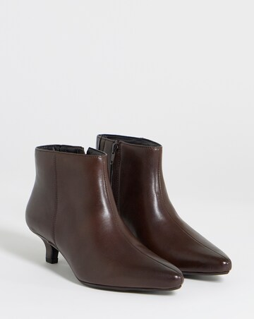 Shayna Pointed Toe Kitten Heel Leather Ankle Boots - Wide Fit (E)