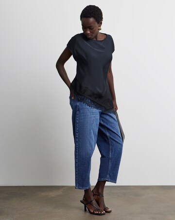 Joanna Hope Lace Trim Asymmetric Satin Top