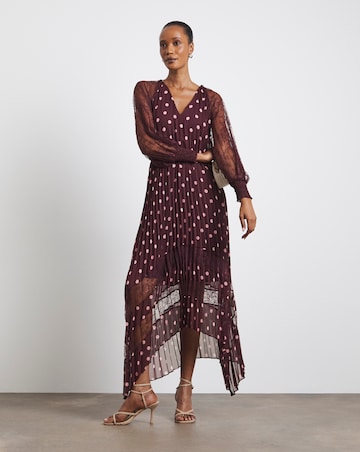 Joanna Hope Polka Dot Lace Sleeve Midi Dress