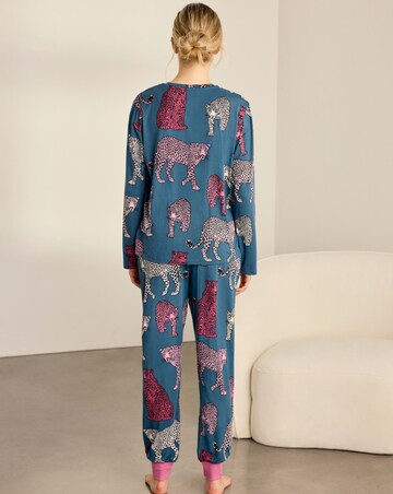 Chelsea Peers Classic Long Sleeve Crew Neck Leopard Pyjama Set
